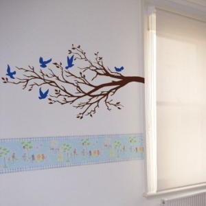 Wall Art Vinyl Decal Five Birds And Branch, Tree,..
