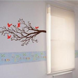 Wall Art Vinyl Decal Five Birds And Branch, Tree,..