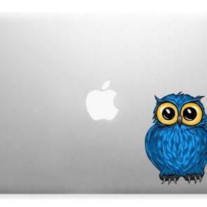 Cute Hoot Owl In Blue Apple Macbook Air Decal..