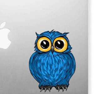 Cute Hoot Owl In Blue Apple Macbook Air Decal..