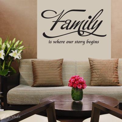 wall décor vinyl lettering decal love quote FAMILY is where our story begins