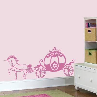 Cute Pink Chariot Princess wall decal, Unicorn Girly vinyl sticker, nursery room sticker, baby girl decal 