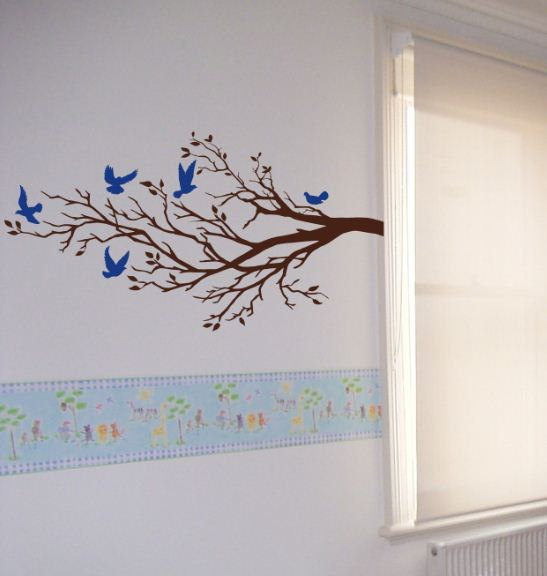 Wall Art Vinyl Decal Five Birds And Branch, Tree, Wall, Room Decor