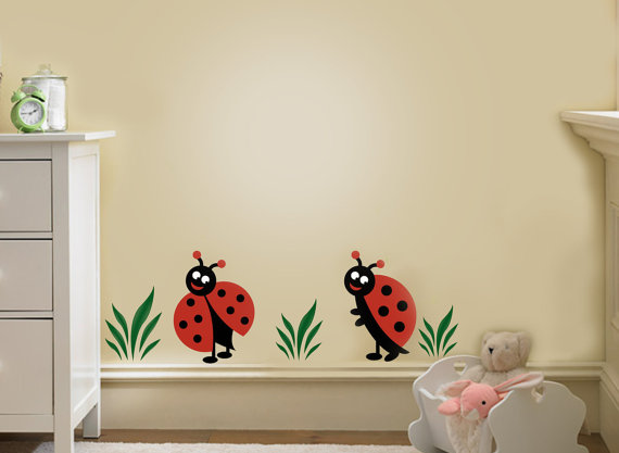 Two Lady Bug, Ladybugs Vinyl Decal, Children Wall Decals For Nursery And Girls Room