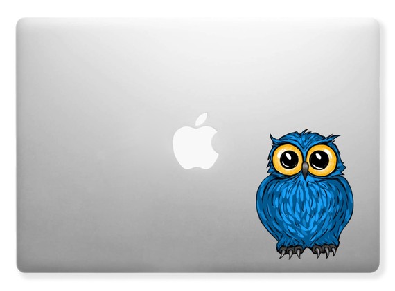 Cute Hoot Owl In Blue Apple Macbook Air Decal Sticker Laptop Full Color Kids, Nursery