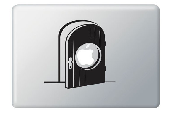 Apple Door, Gate Vinyl Decal ideal for Macbook, Macbook Pro, IPad, Laptops, Car and more