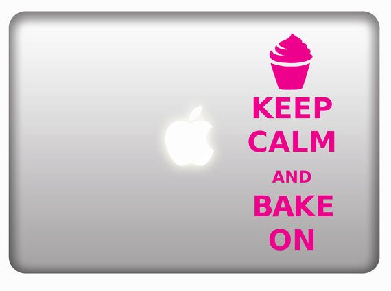 Keep Calm and Bake On - cupcake design stickers macbook laptops ipad or car decals