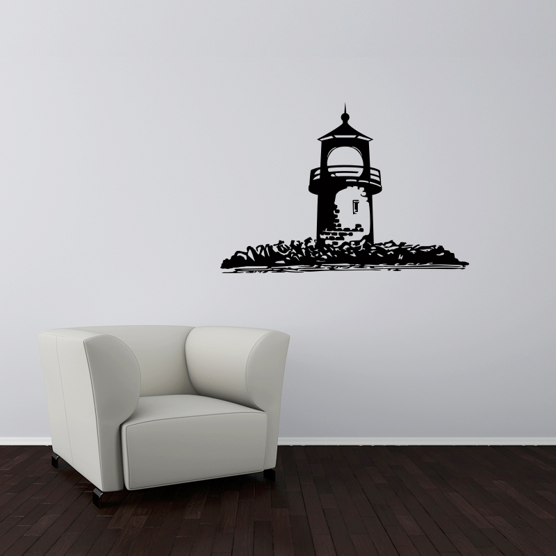 Lighthouse art sticker for Wall, nautical vinyl decals, lighthouse and rocks sticker