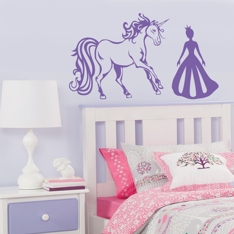 Princess And Unicorn Vinyl Decal, Art Stickers For Nursery Room, Baby Girl Decal For Wall